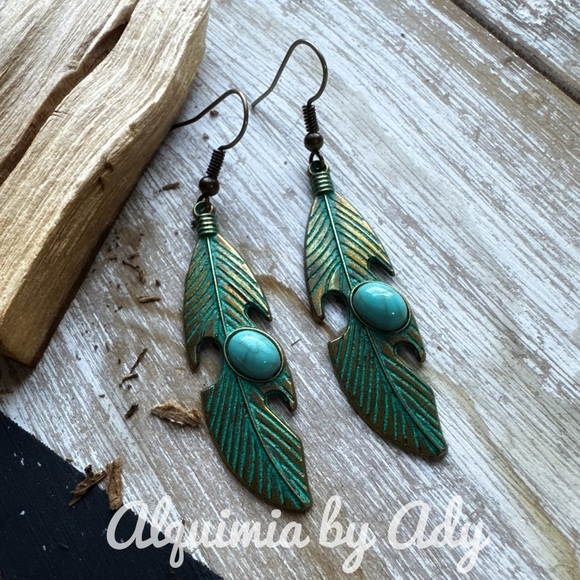 Alquimia Turquoise Feather Earrings rustic - Picture 1 of 1
